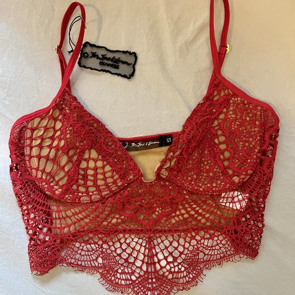 NWT For Love and Lemons Skivvies Bat Your Lashes Bra, Red, Size Small - Picture 4 of 11